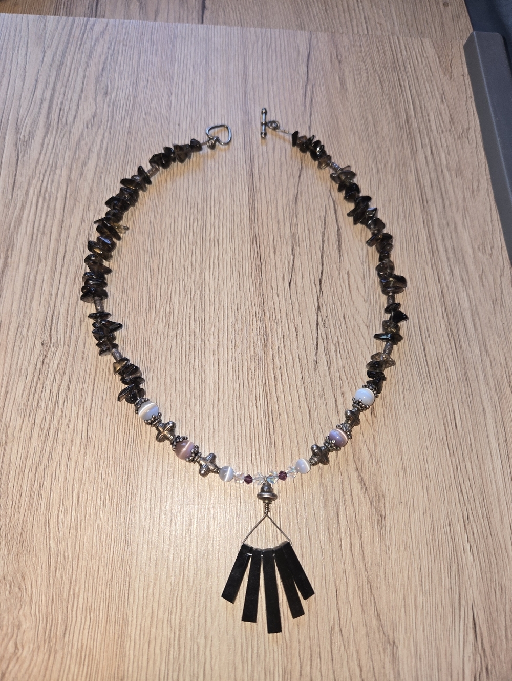 Earth Art hand crafted artisan Smoky Brown and Black Pendant Necklace